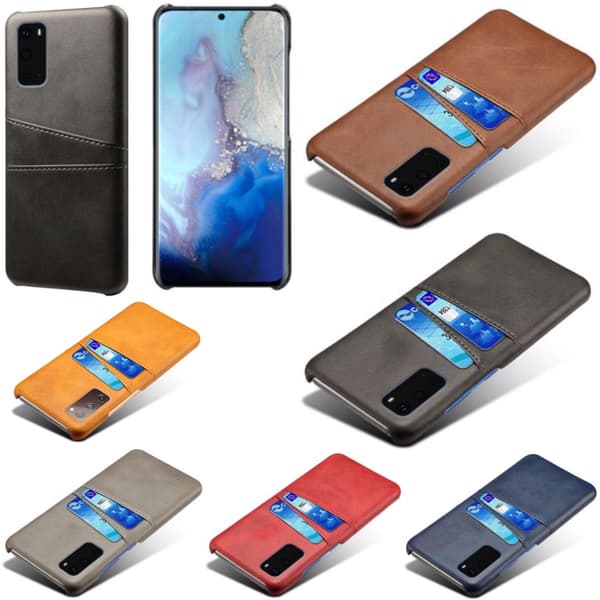 Samsung S20 skydd skal fodral skinn åt kort visa amex mastercard