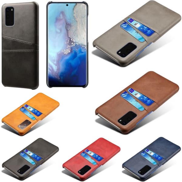 Samsung S20 skydd skal fodral skinn åt kort visa amex mastercard Grå
