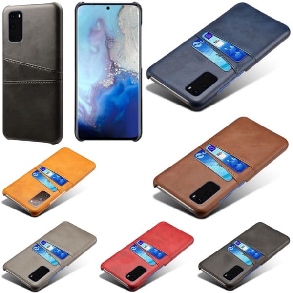 Samsung S20 skydd skal fodral skinn åt kort visa amex mastercard