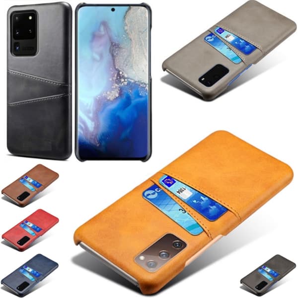 Samsung S20 Ultra skydd skal fodral skinn kort visa amex mastercard Ljusbrun