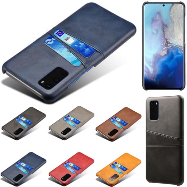 Samsung S20 Plus skydd skal fodral skinn åt kort visa amex mastercard Blå
