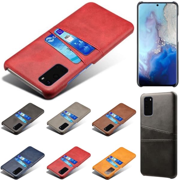 Samsung S20 Plus skydd skal fodral skinn åt kort visa amex mastercard