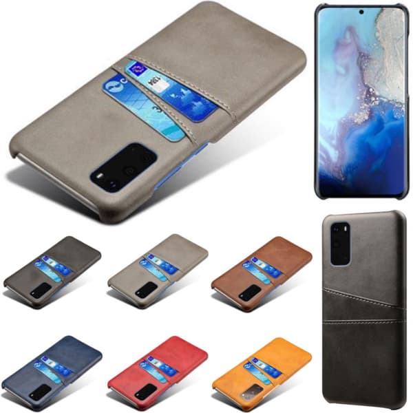 Samsung S20 Plus skydd skal fodral skinn åt kort visa amex mastercard