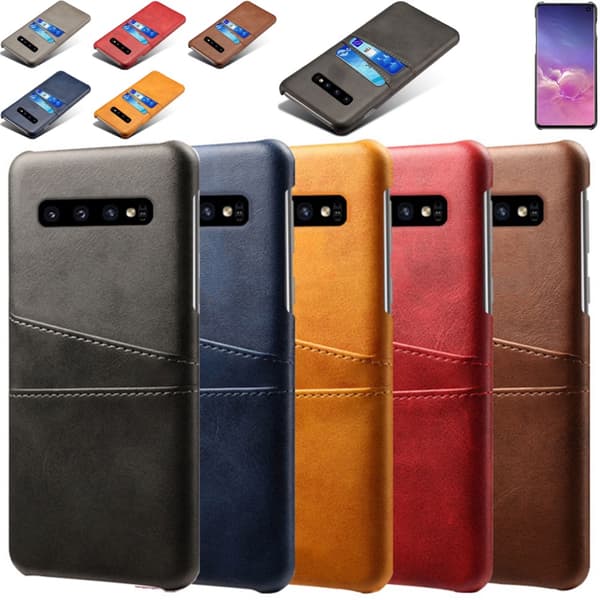 Samsung S10 skydd skal fodral skinn åt kort visa amex mastercard Svart