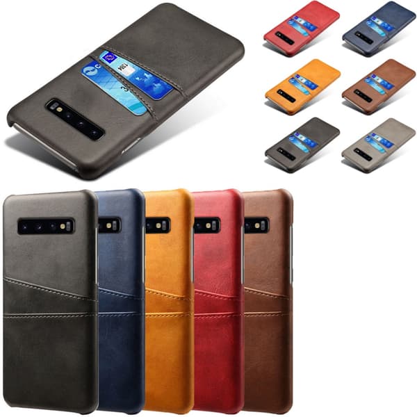 Samsung S10+ skydd skal fodral skinn kort visa amex mastercard