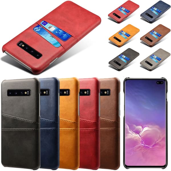 Samsung S10+ skydd skal fodral skinn kort visa amex mastercard