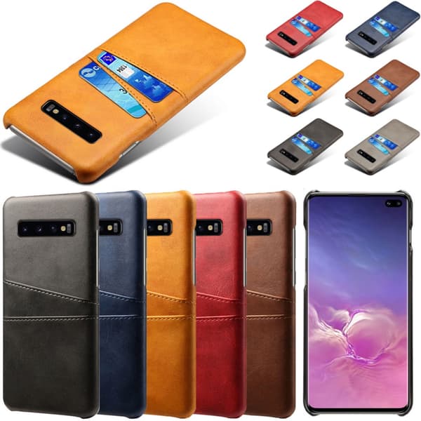 Samsung S10+ skydd skal fodral skinn kort visa amex mastercard