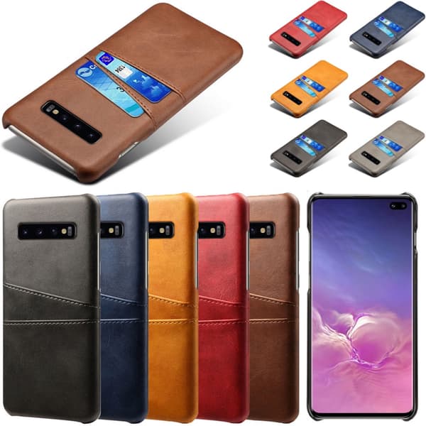 Samsung S10+ skydd skal fodral skinn kort visa amex mastercard