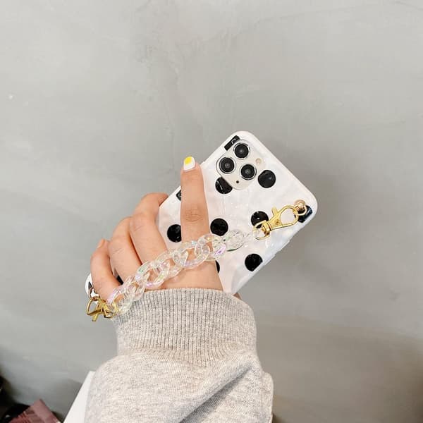 iPhone 12 & 12 Pro-etui prikket sort og hvid med ankelrem