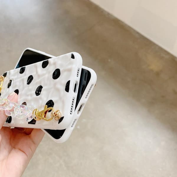 iPhone 12 & 12 Pro-etui prikket sort og hvid med ankelrem