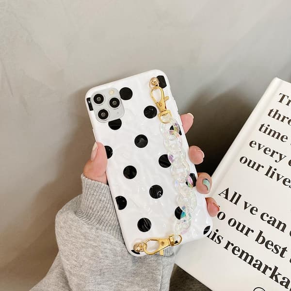iPhone 12 & 12 Pro-etui prikket sort og hvid med ankelrem