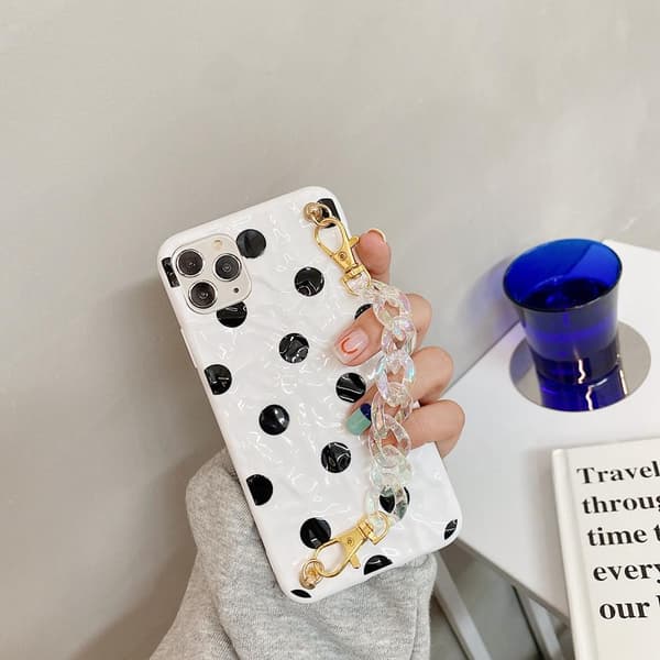 iPhone 12 & 12 Pro-etui prikket sort og hvid med ankelrem
