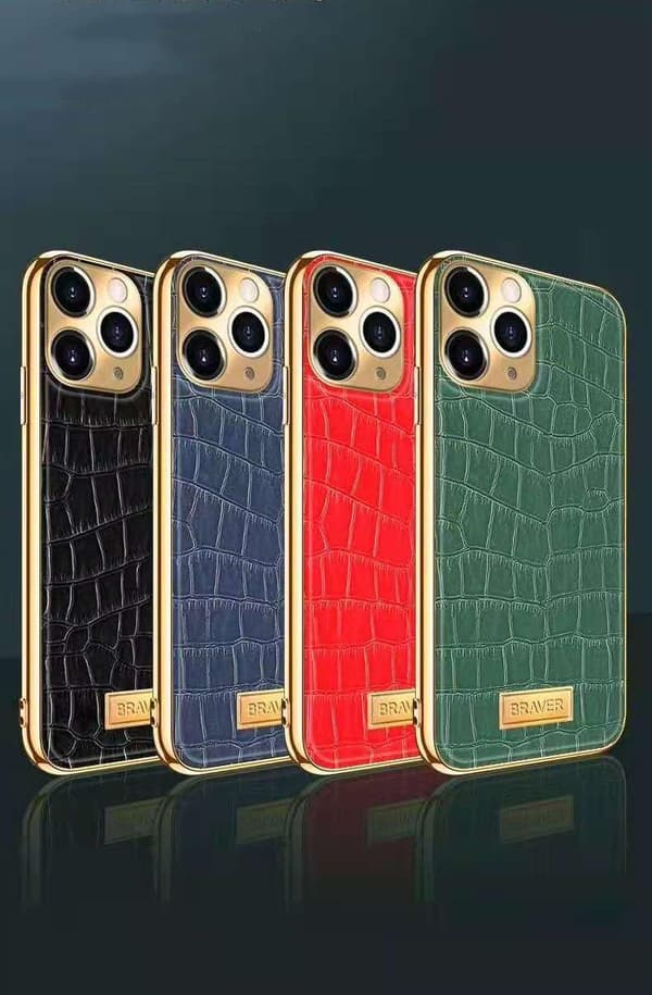 iPhone 12 Pro taske ægte læder krokodille mønster guldbelagt høj luksus Red
