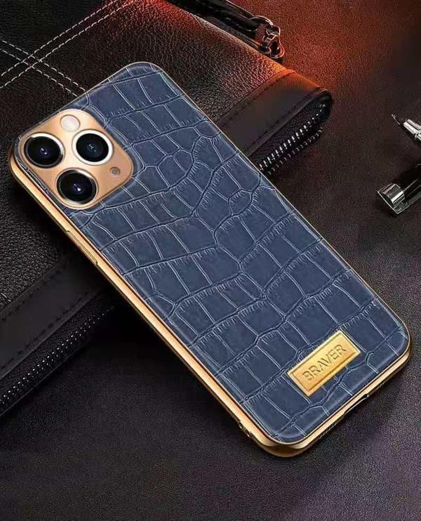 iPhone 12 Pro Max Cover ægte læder krokodille mønster guldbelagt høj luksus