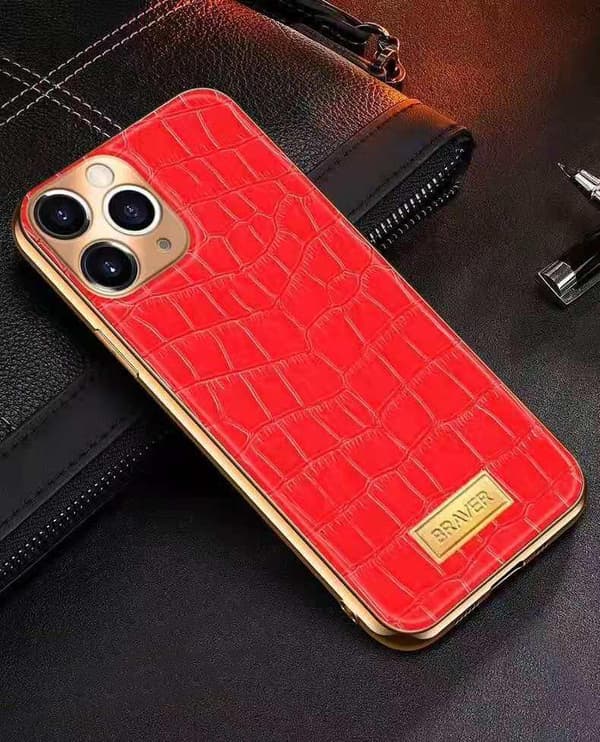 iPhone 12 Pro Max Cover ægte læder krokodille mønster guldbelagt høj luksus