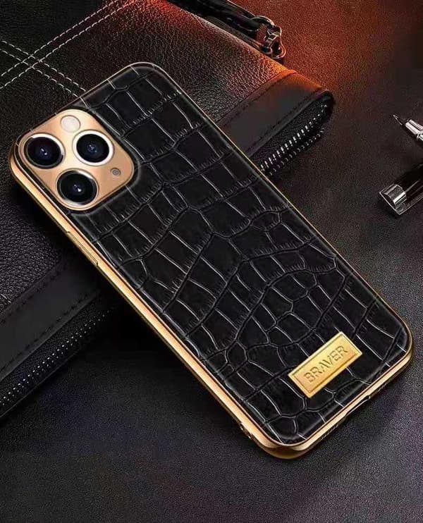 iPhone 12 Pro Max Cover ægte læder krokodille mønster guldbelagt høj luksus