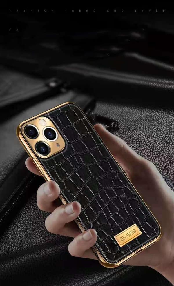 iPhone 12 Pro Max Cover ægte læder krokodille mønster guldbelagt høj luksus