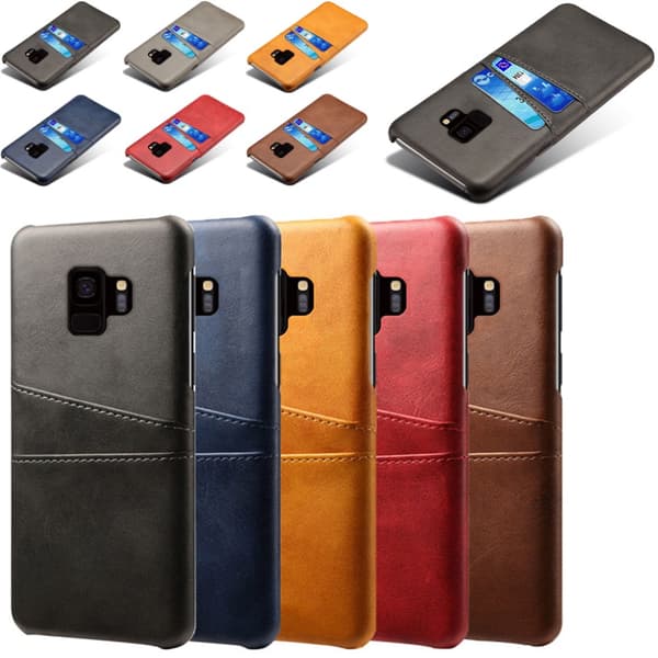 Samsung S9+ skydd skal fodral skinn åt kort visa amex mastercard