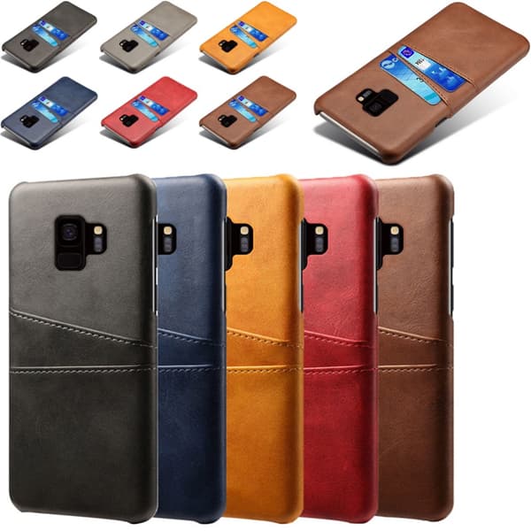 Samsung S9+ skydd skal fodral skinn åt kort visa amex mastercard