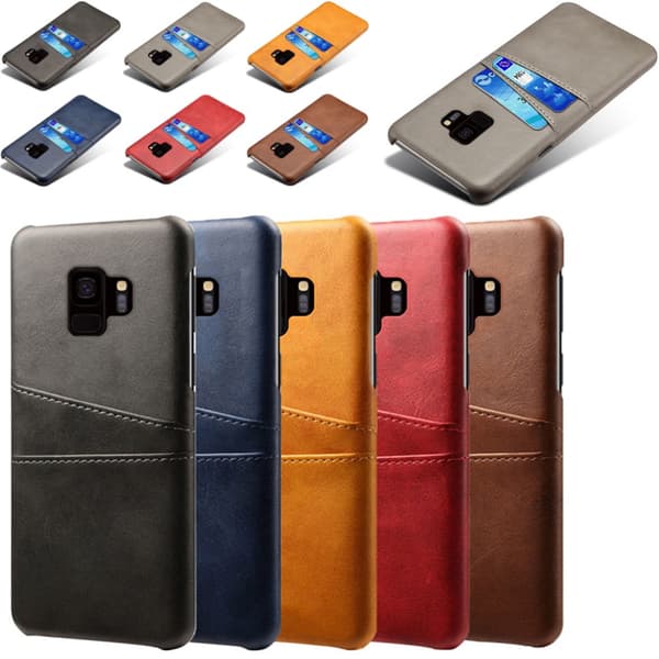 Samsung S9+ skydd skal fodral skinn åt kort visa amex mastercard