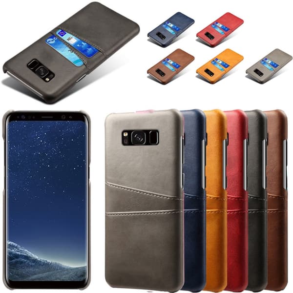 Samsung S8+ skydd skal fodral skinn åt kort visa amex mastercard