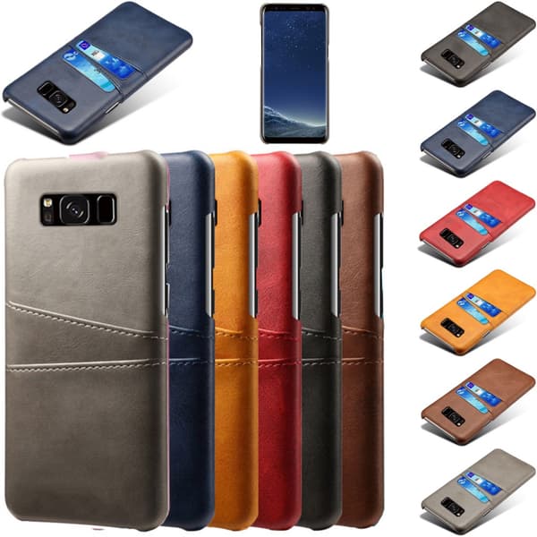 Samsung S8 skydd skal fodral skinn åt kort visa amex mastercard Blå