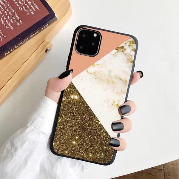 iPhone 12, 12 Pro & 12 Pro Max Skal glitter rosa guld marmor iPhone 12 & 12 Pro