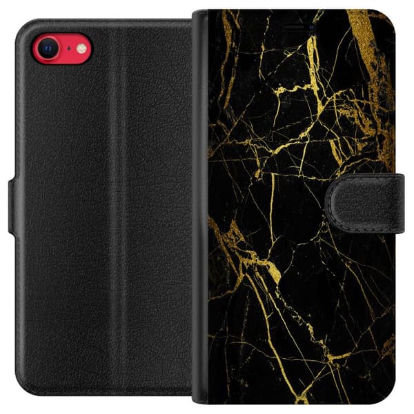 Apple iPhone 7 Lommeboketui Marmor Svart & Gull