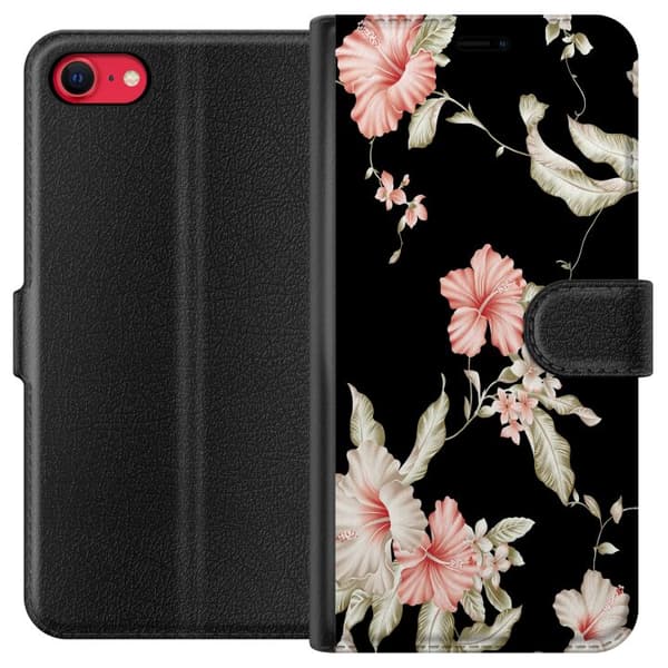 Apple iPhone 8 Lommeboketui Blomstermønster Svart