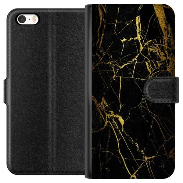 Apple iPhone 5 Tegnebogsetui Marmor Sort & Guld