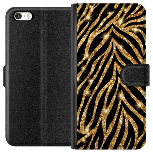 Apple iPhone 5 Tegnebogsetui Guld & Glitter