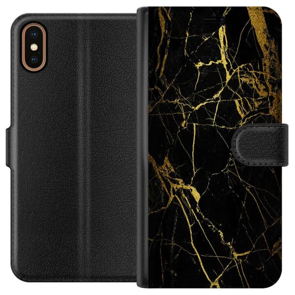 Apple iPhone X Lommeboketui Marmor Svart & Gull