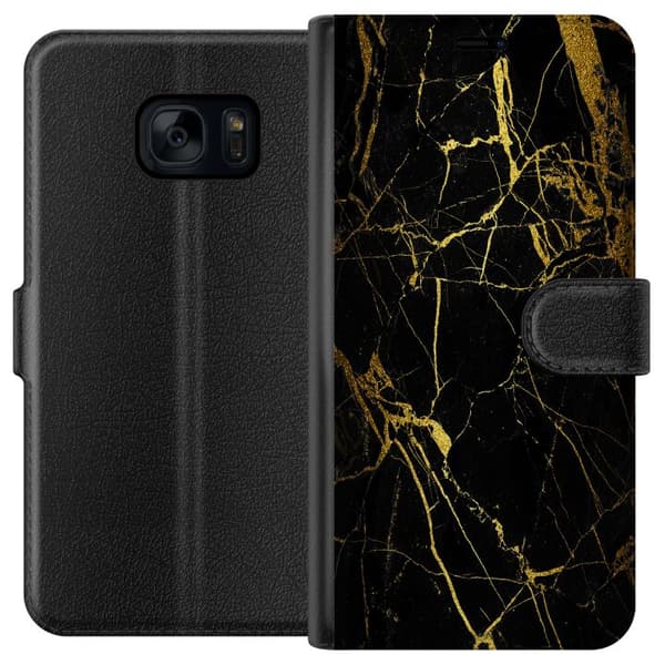 Samsung Galaxy S7 Lommeboketui Marmor Svart & Gull