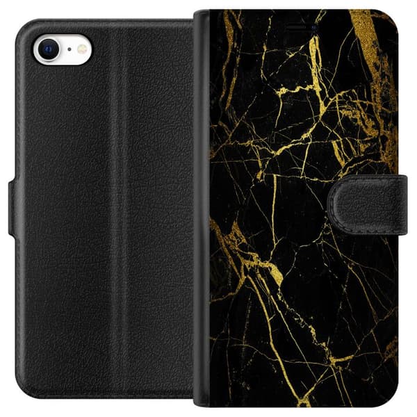 Apple iPhone 6 Tegnebogsetui Marmor Sort & Guld