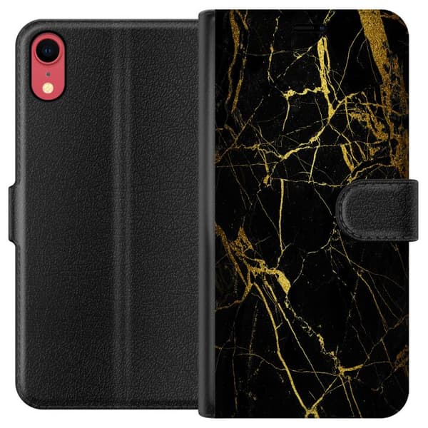 Apple iPhone XR Lompakkokotelo Marmori Musta & Kulta