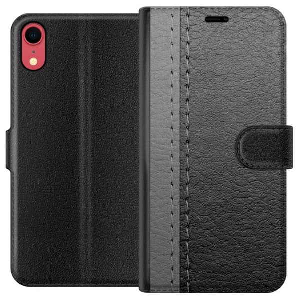 Apple iPhone XR Lompakkokotelo Musta & Harmaa Nahka