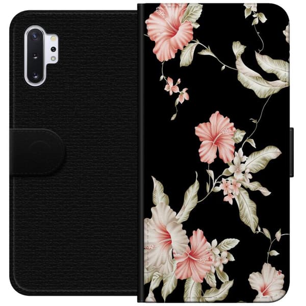Samsung Galaxy Note10+ Tegnebogsetui Blomstermønster Sort