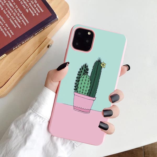 iPhone 11 Pro Max cover med kaktusrosa pastelfarver