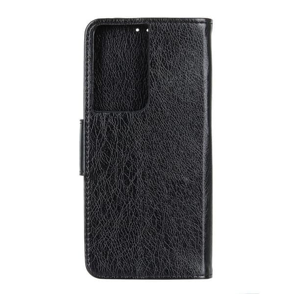 Samsung Galaxy S21 Ultra Nappa Texture Pung Stativbetræk - Sort