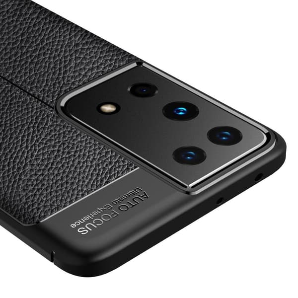 Litchi Belagt Etui Samsung Galaxy S21 Ultra - Sort