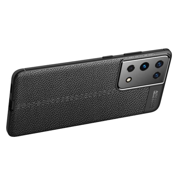 Litchi Belagt Etui Samsung Galaxy S21 Ultra - Sort