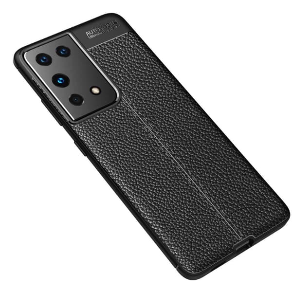 Litchi Belagt Etui Samsung Galaxy S21 Ultra - Sort