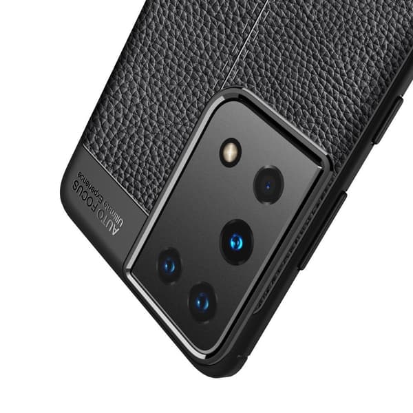 Litchi Belagt Etui Samsung Galaxy S21 Ultra - Sort