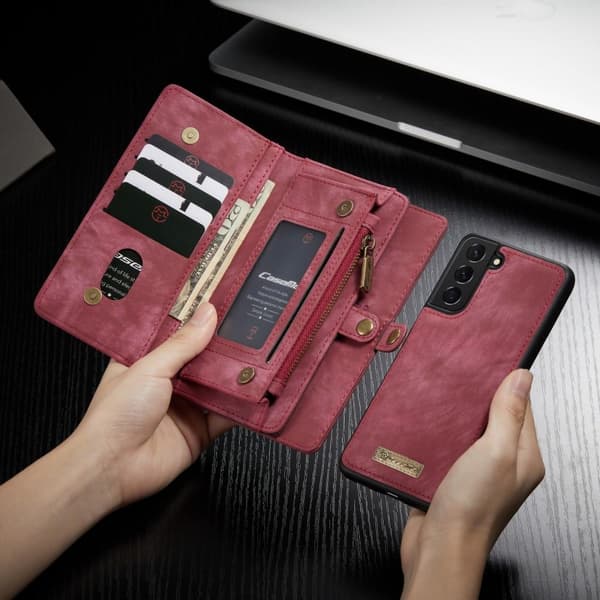 CASEME Samsung Galaxy S21+ (Plus) Retro läder plånboksfodral Röd