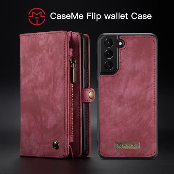 CASEME Samsung Galaxy S21+ (Plus) Retro läder plånboksfodral Röd