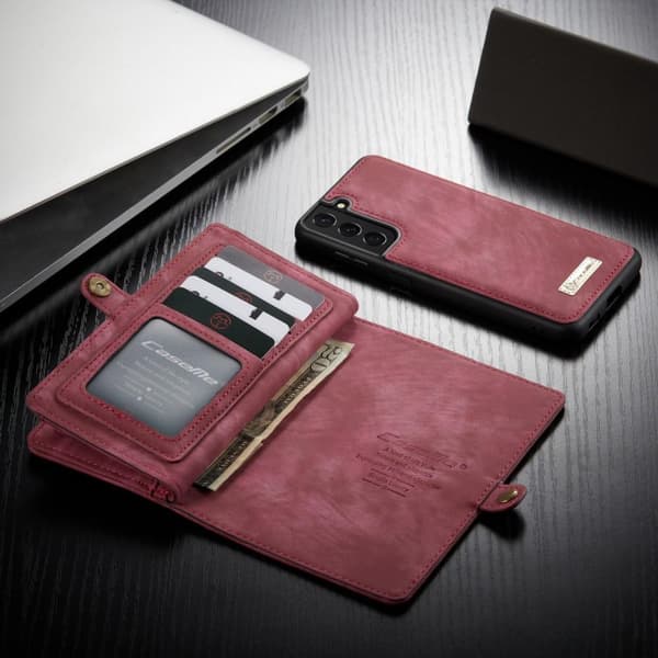 CASEME Samsung Galaxy S21+ (Plus) Retro läder plånboksfodral Röd