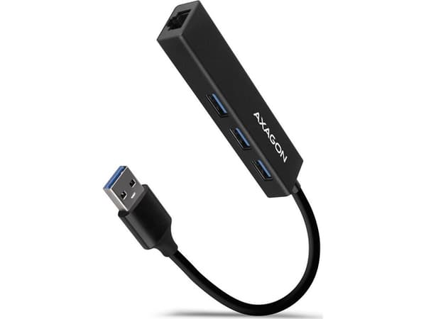AXAGON HMA-GL3A Moniporttikeskitin, USB 3.0 tyyppi A, Gbit-LAN, 3x USB-A, microSD-muistikortti