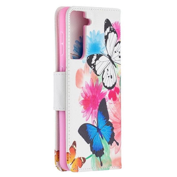 Plånboksfodral Samsung Galaxy S21 Plus – Färgglada Fjärilar