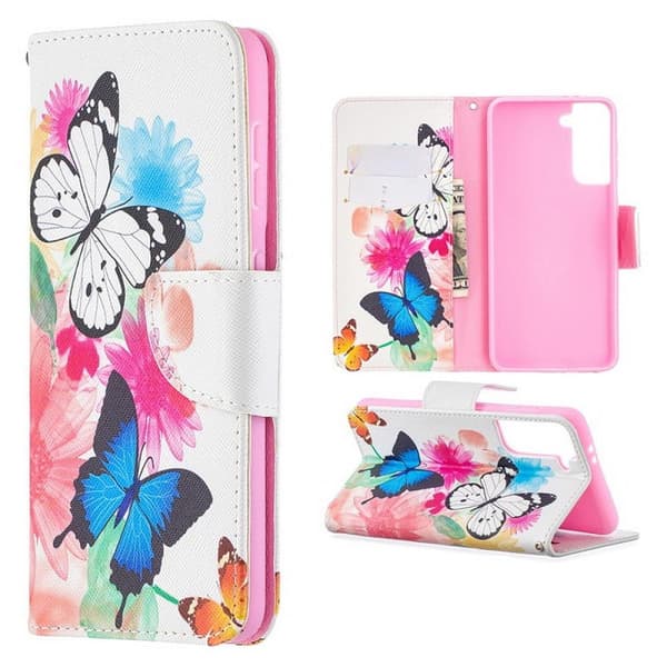 Plånboksfodral Samsung Galaxy S21 Plus – Färgglada Fjärilar