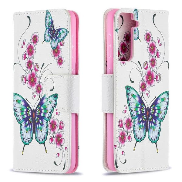 Plånboksfodral Samsung Galaxy S21 Plus – Fjärilar och Blommor